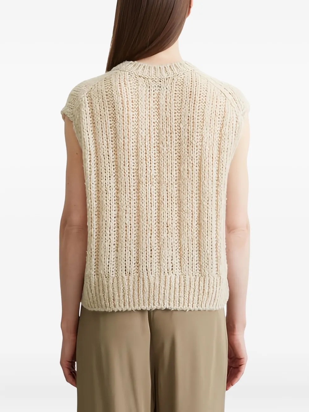 Marc O'Polo Geribbelde mouwloze trui Beige