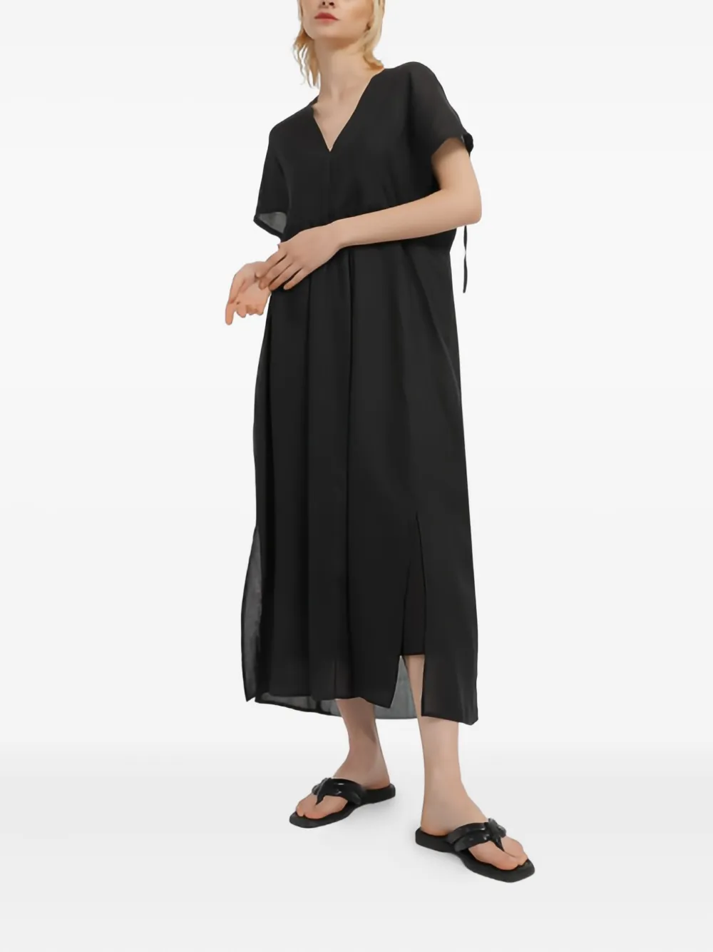 Marc O'Polo tie-detail short-sleeves midi dress - Zwart