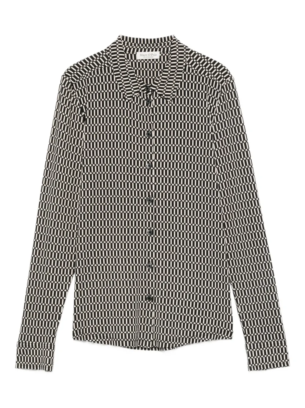 Marc O'Polo Blouse met geometrisch patroon en knoop Zwart