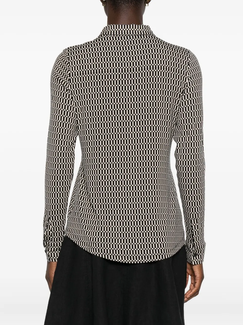 Marc O'Polo Blouse met geometrisch patroon en knoop Zwart
