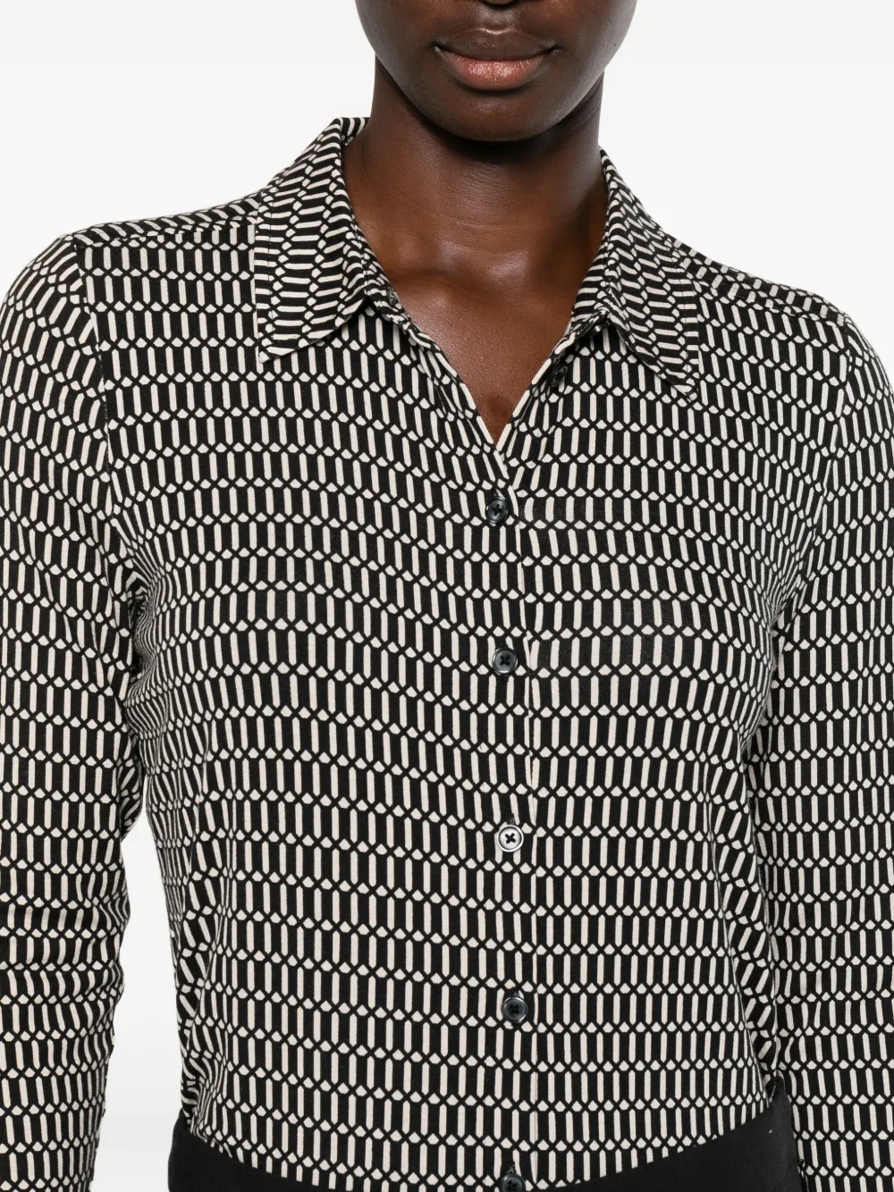 Marc O'Polo Blouse met geometrisch patroon en knoop Zwart