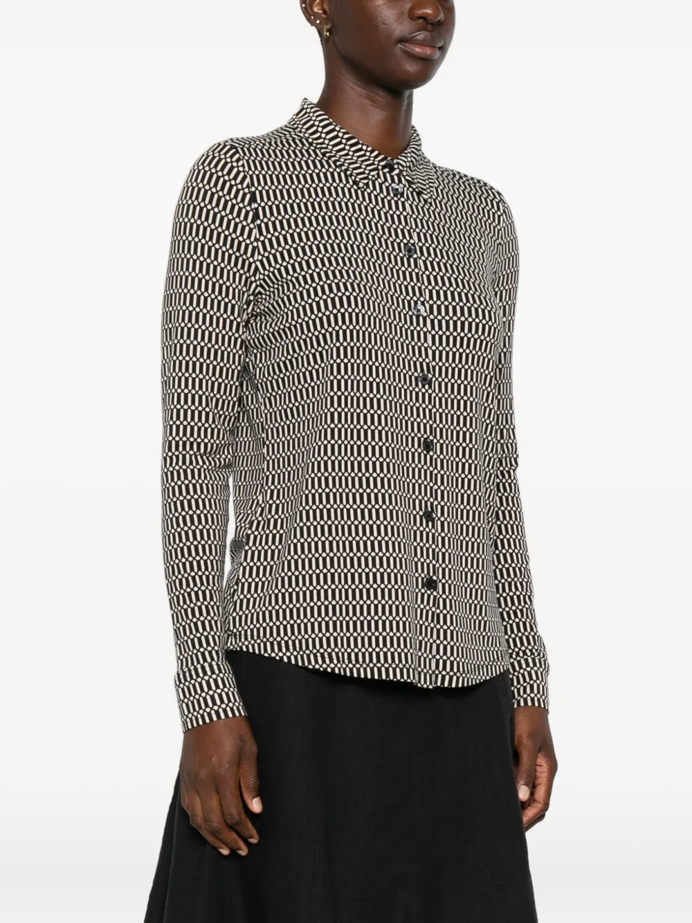 Marc O'Polo Blouse met geometrisch patroon en knoop Zwart