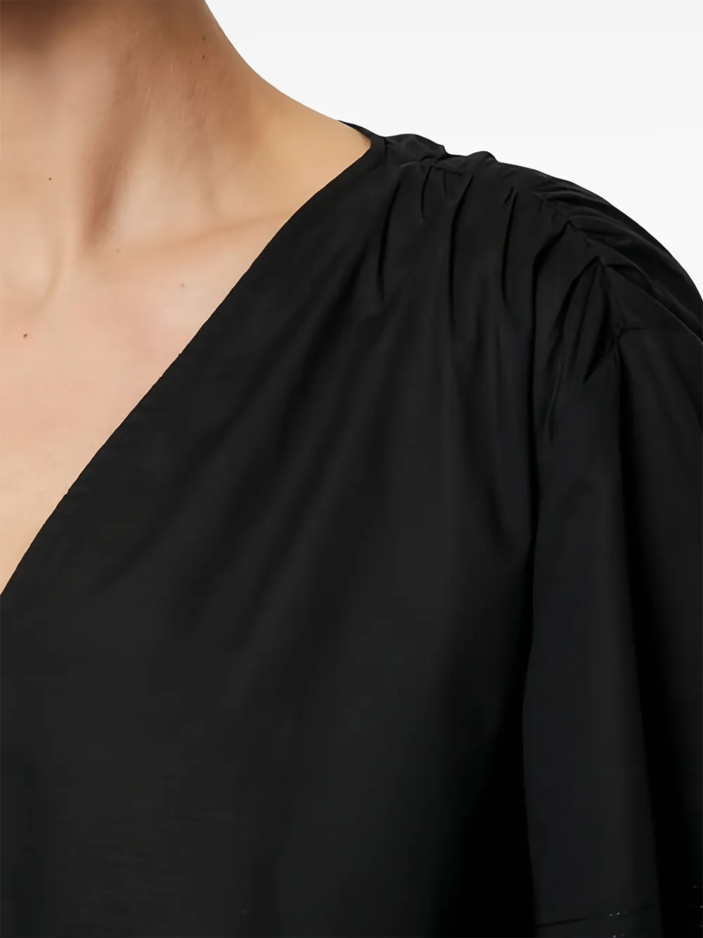 Marc O'Polo Top met gesmockt detail en V-hals Zwart
