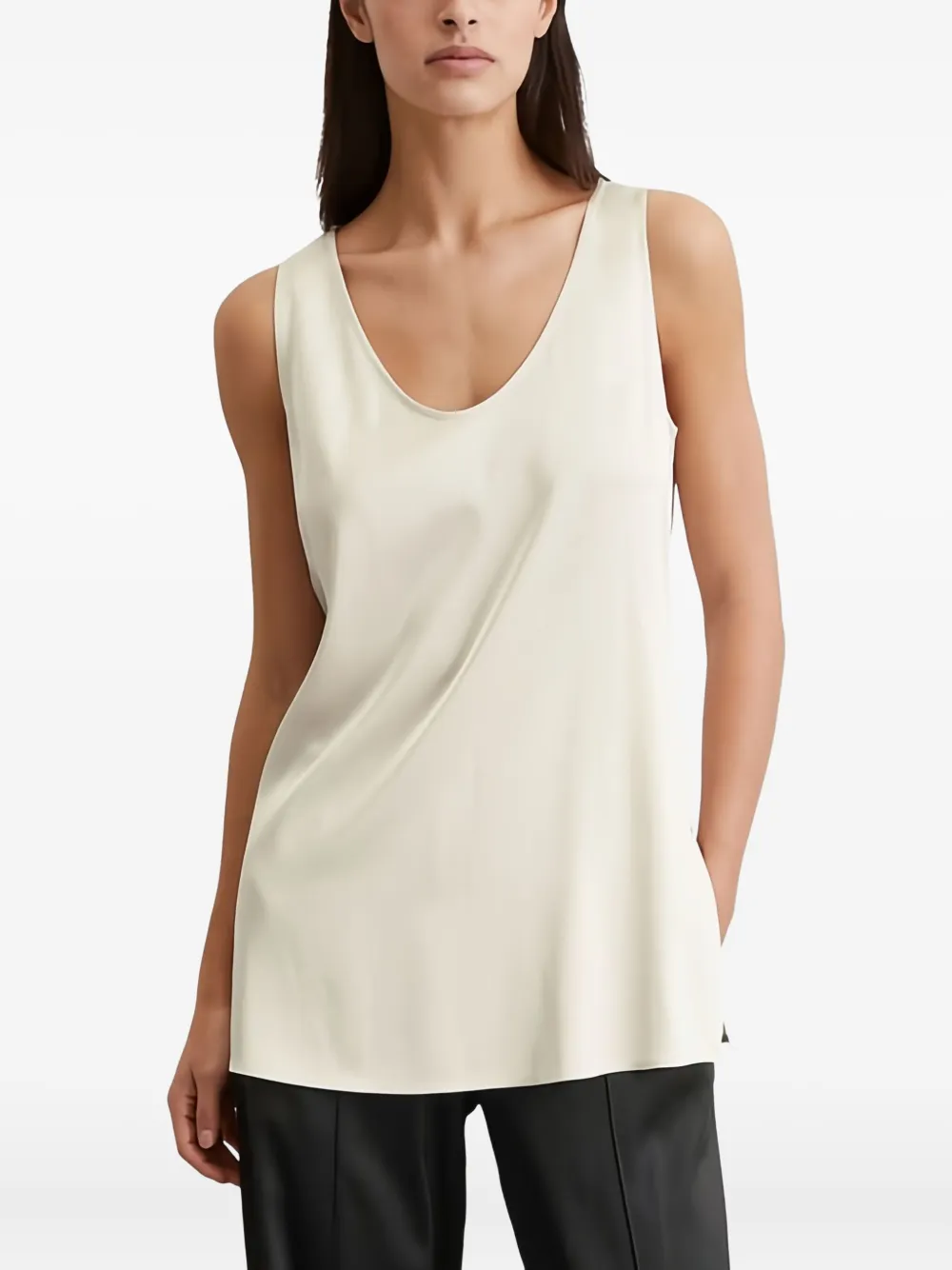 Marc O'Polo Mouwloze top met diepe ronde hals Beige