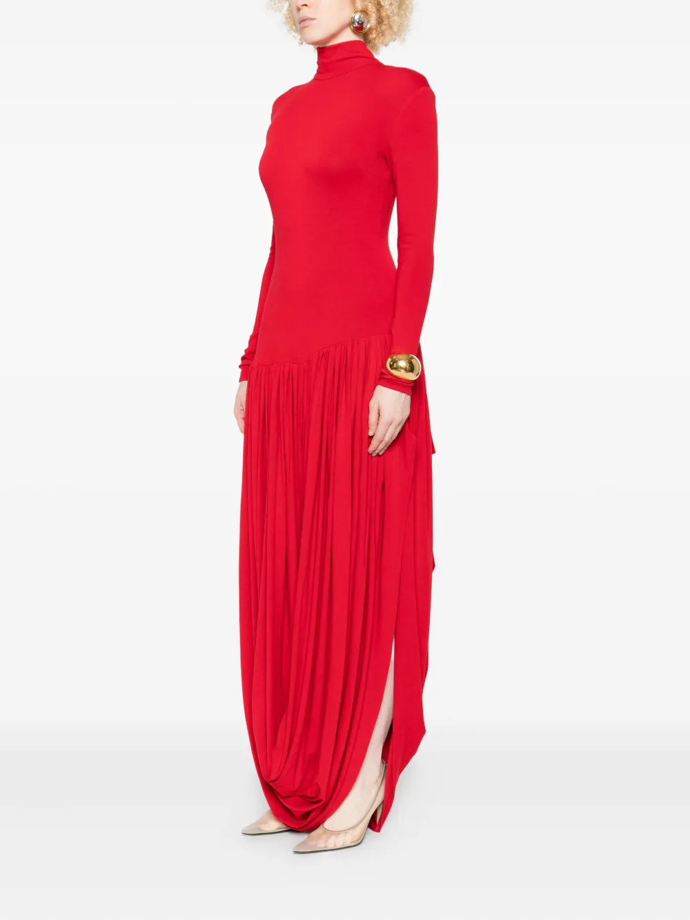 Magda Butrym High-neck Pleated Dress In Red