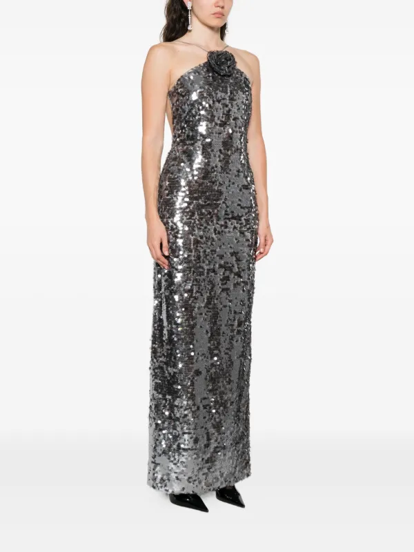grey sequin bridesmaid dress Long Silver Sequin Bridesmaid Dress Spaghetti Strap – Lisposa main image 0