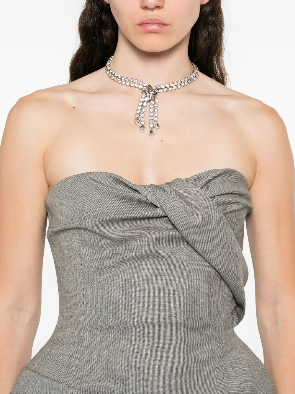 Magda Butrym Strapless Draped Grain De Poudre Wool-blend Mini Dress In Gray