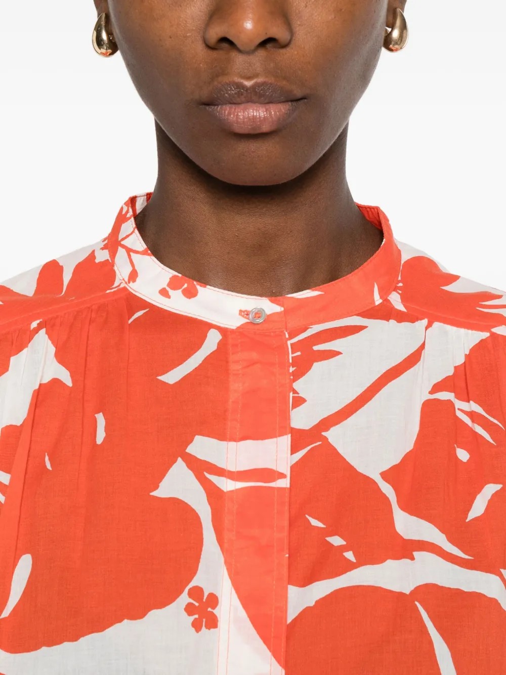 Marc O'polo Floral Gathered Shirt In Orange