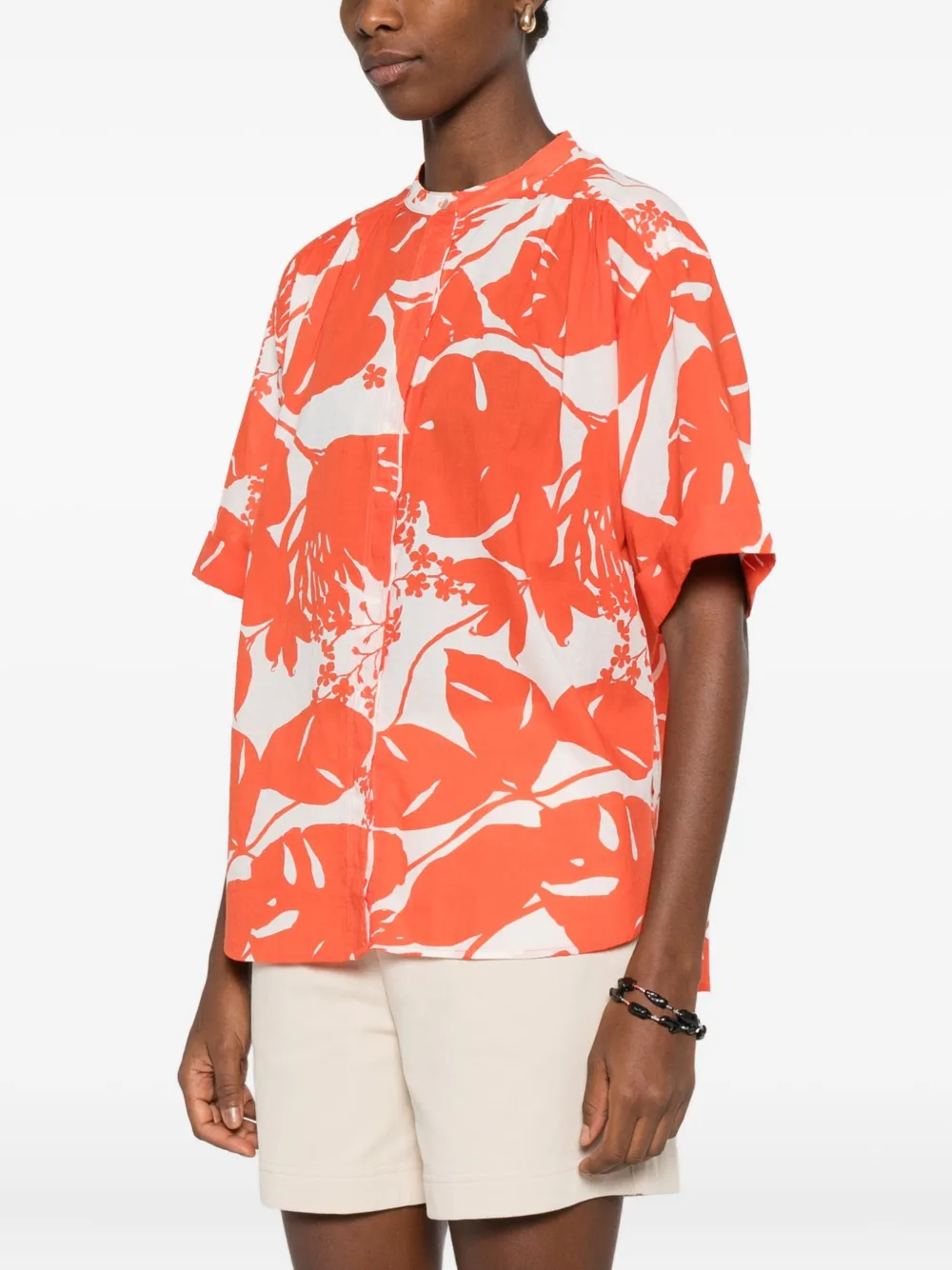 Marc O'polo Floral Gathered Shirt In Orange
