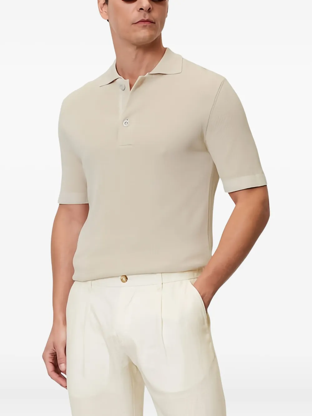 Marc O'Polo Geribbeld poloshirt - Beige