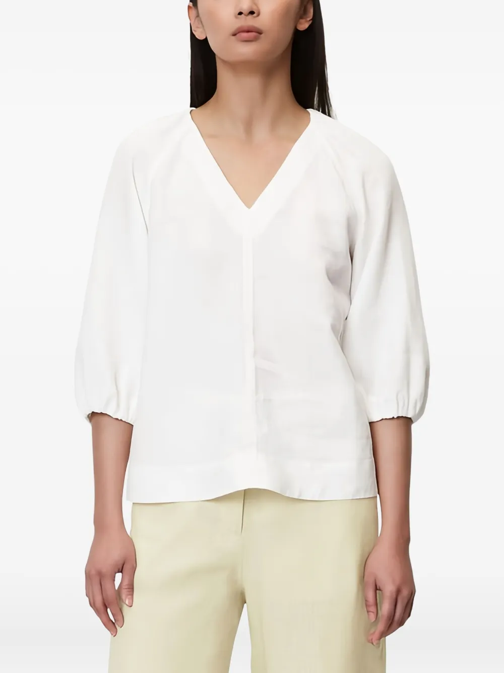 Marc O'Polo V-neck balloon-sleeve blouse - Wit