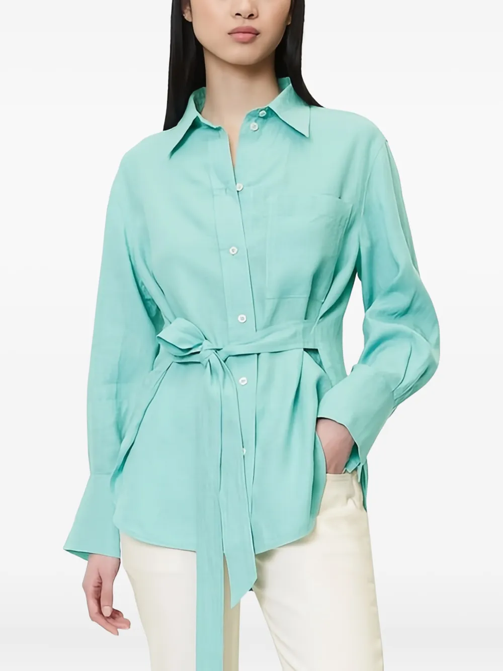 Marc O'Polo belted button-up shirt - Blauw