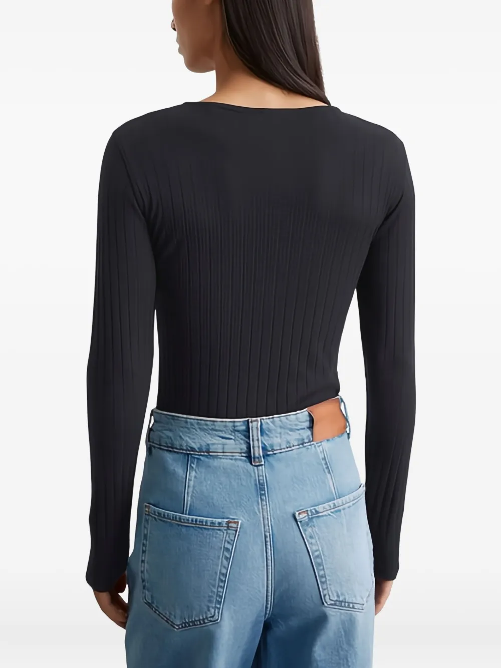 Marc O'Polo Geribbelde henley top Blauw