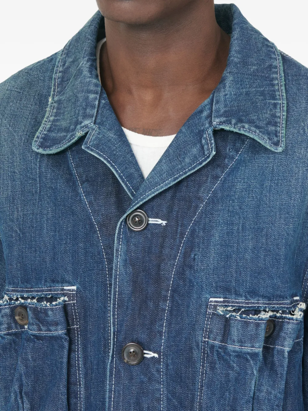 Maison Margiela Denim jack met franje en meerdere zakken Blauw