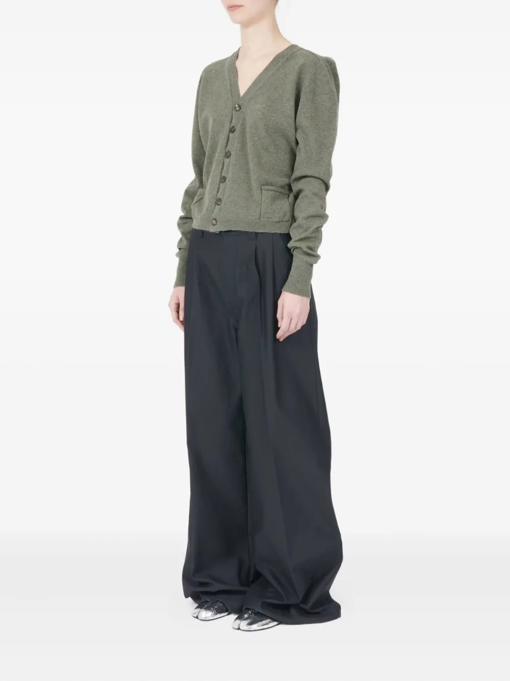 Maison Margiela Puff-sleeve Button Cardigan In Green