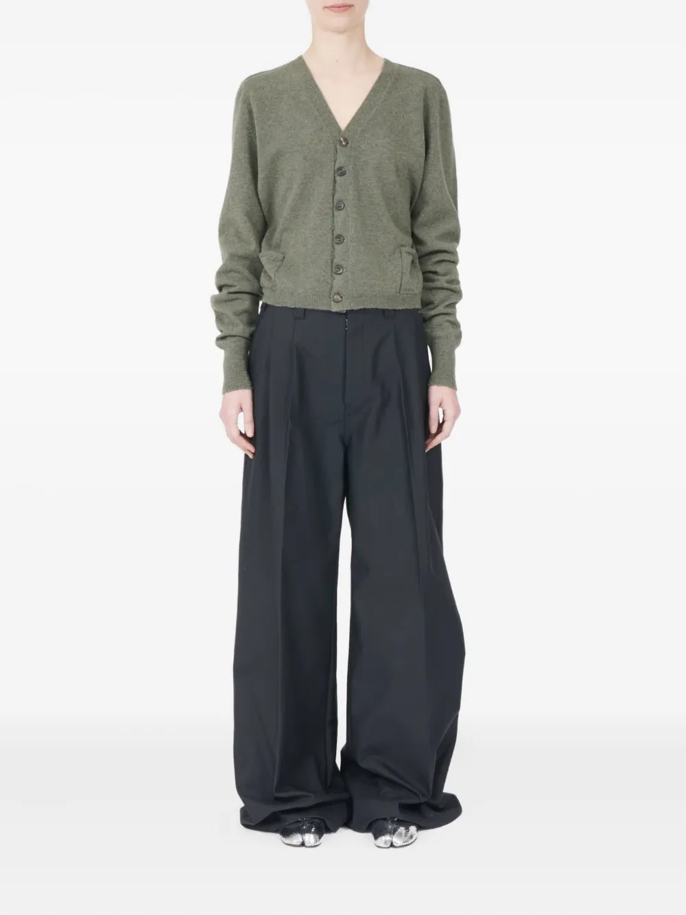 Maison Margiela Puff-sleeve Button Cardigan In Green