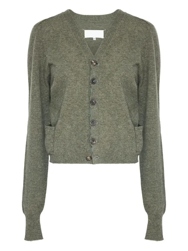 Maison Margiela マルジェラ　ウールVネックカーディガン Maison Margiela Wool v-neck Cardigan | Green | FARFETCH