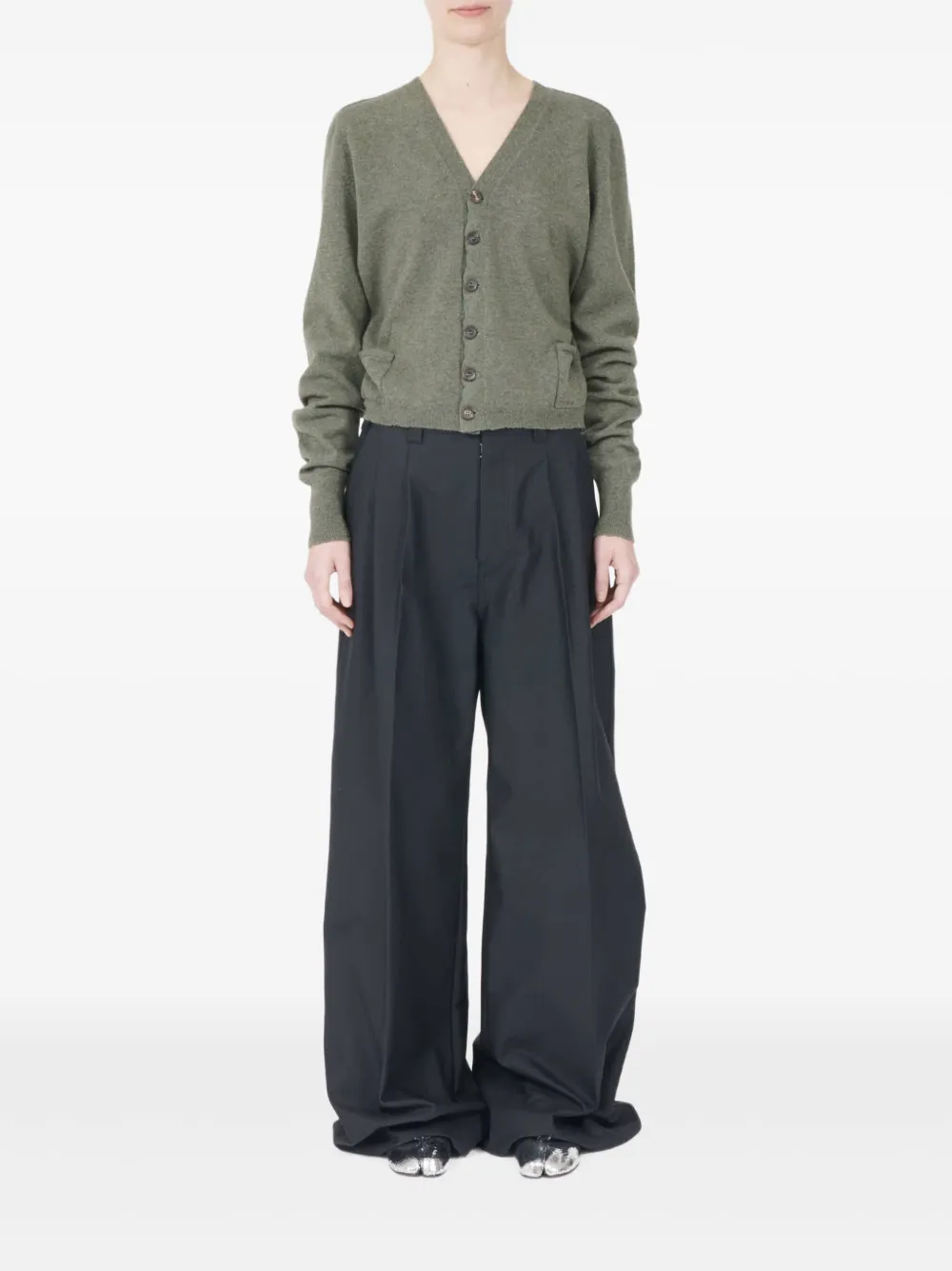 Maison Margiela Puff-sleeve Button Cardigan In Green