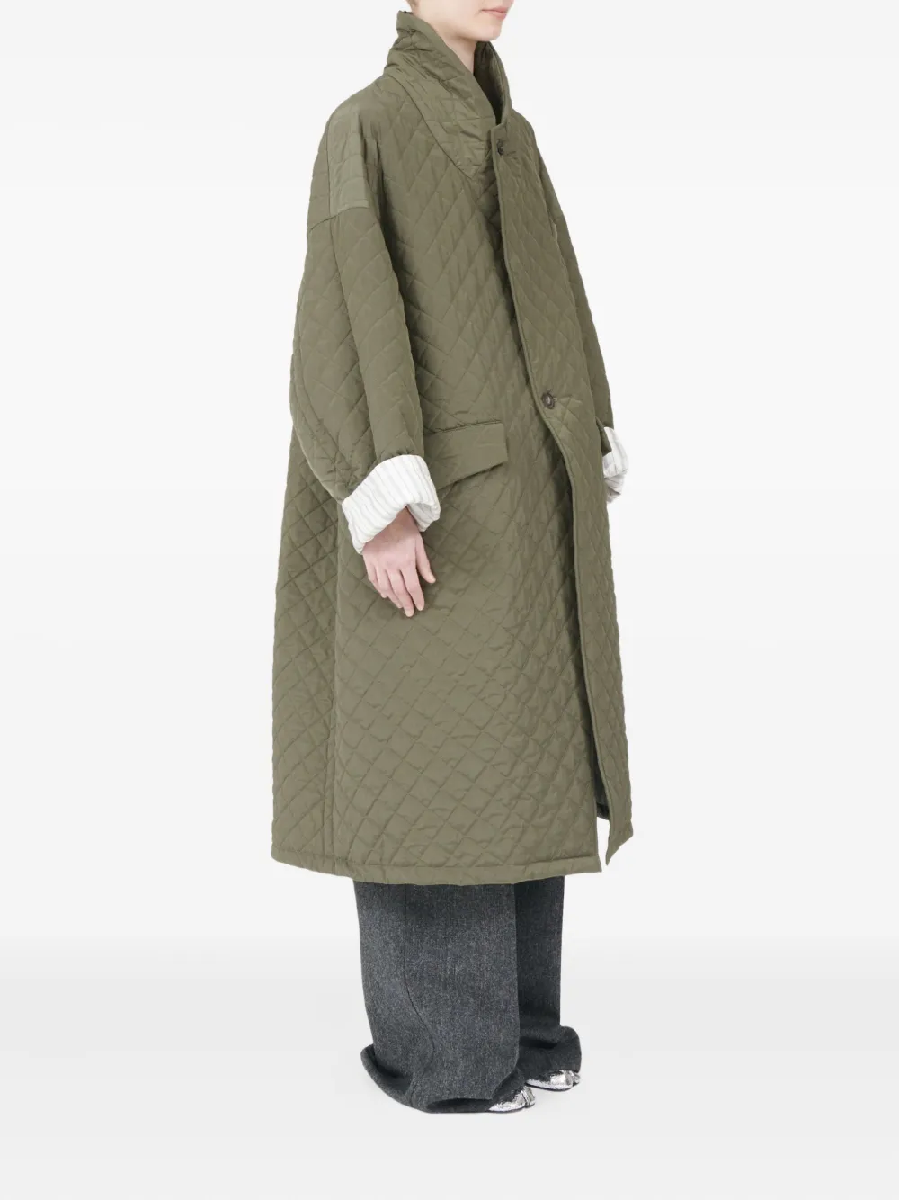Maison Margiela Quilted Single-breasted Coat In Green