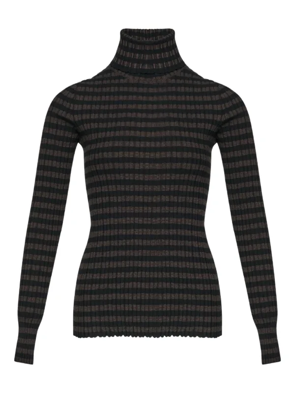 MM6 Maison Margiela Ribbed Knit Turtleneck T-shirt in Brown