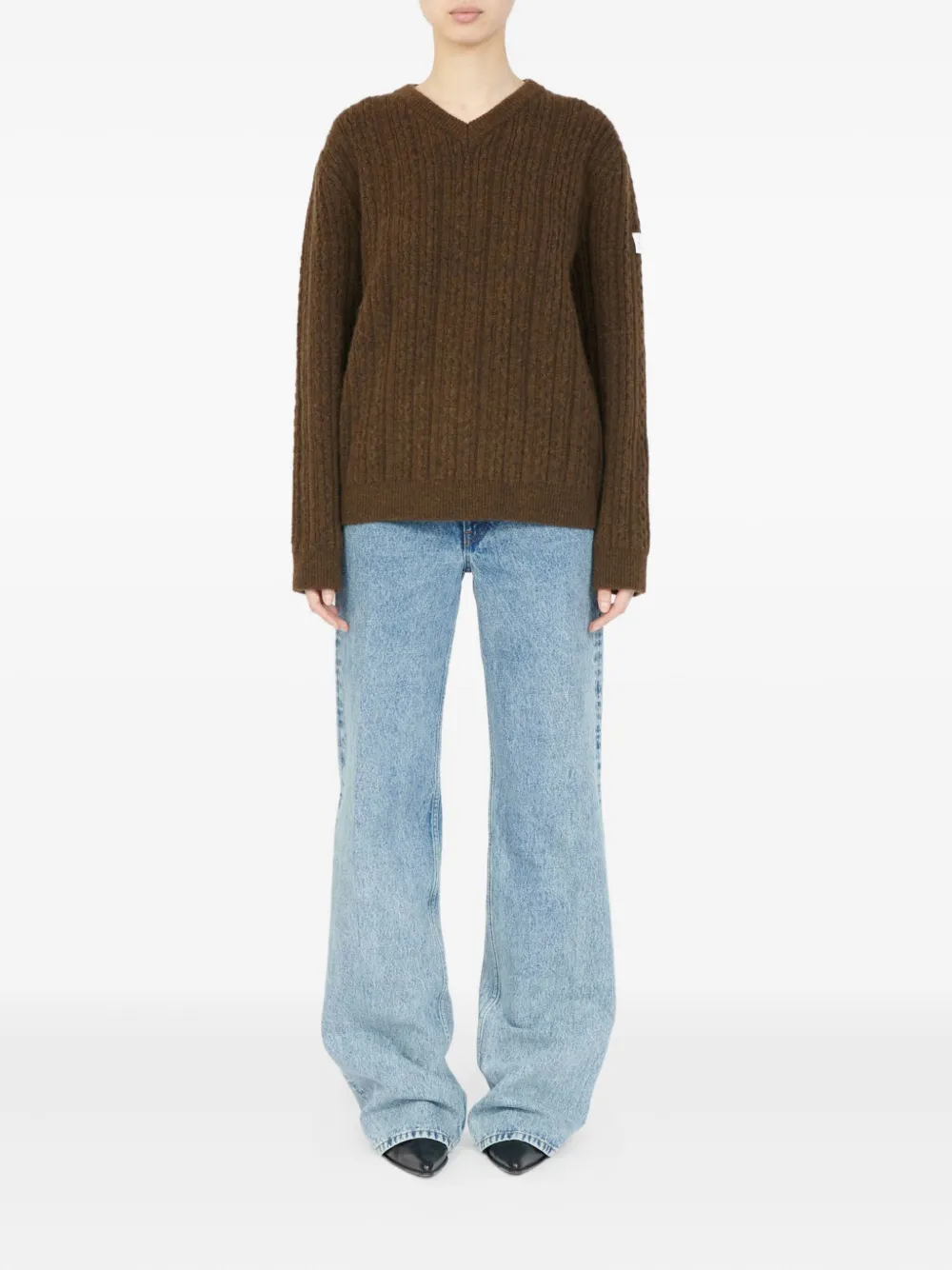 Mm6 Maison Margiela V-neck Ribbed Sweater In Brown