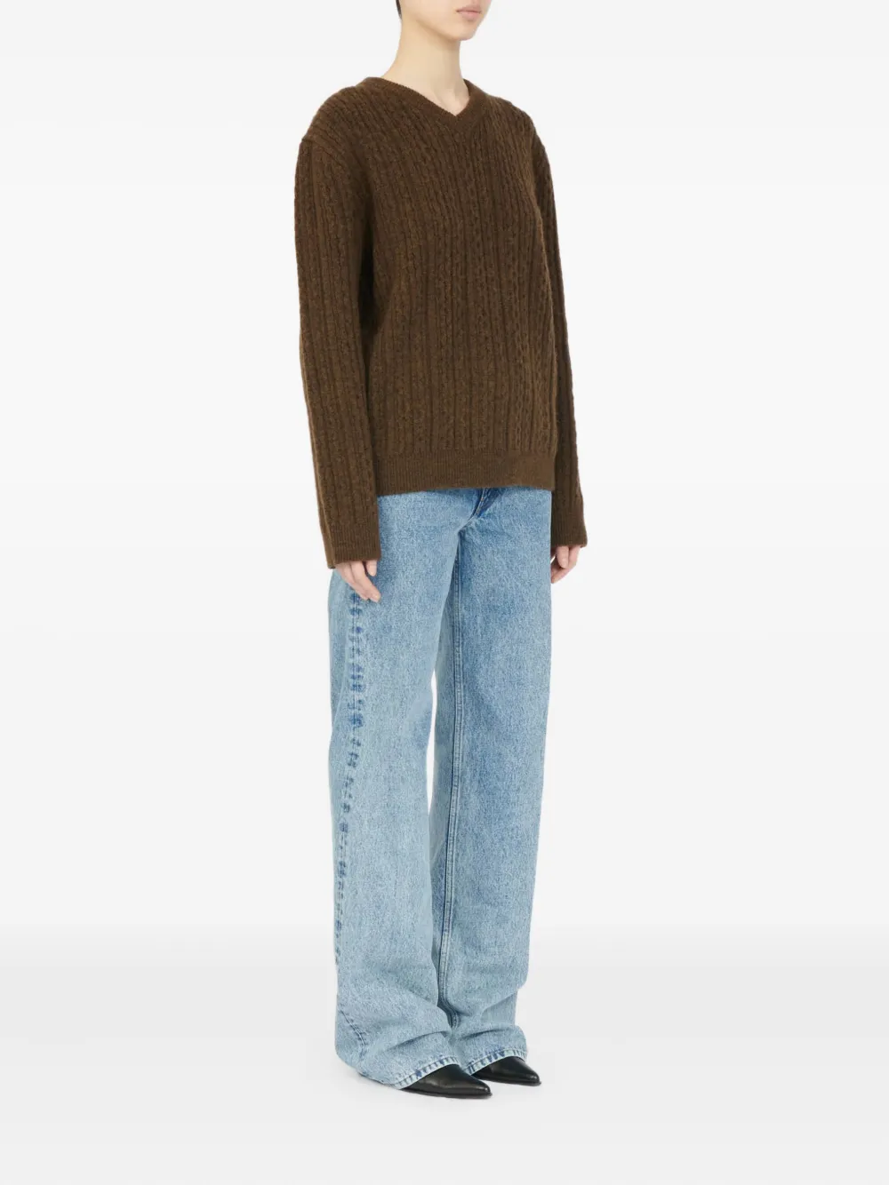 Mm6 Maison Margiela V-neck Ribbed Sweater In Brown
