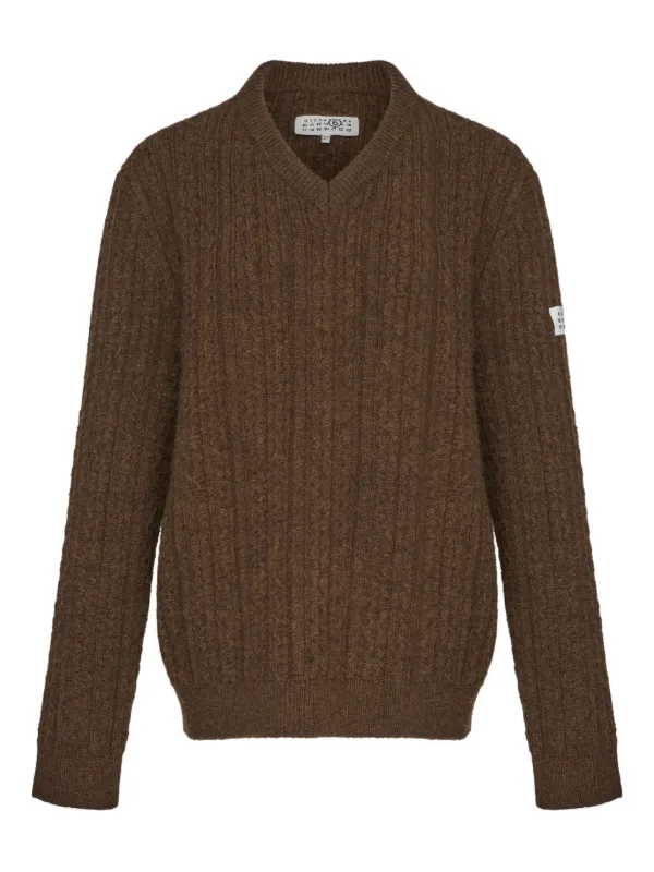 MM6 Maison Margiela V-neck Ribbed Sweater in Brown