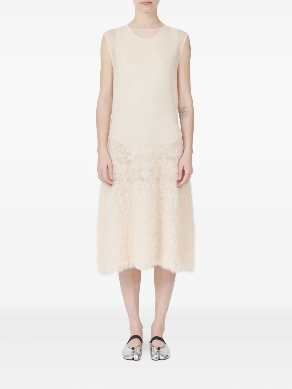 Maison Margiela Mouwloze midi-jurk met textuur - Beige