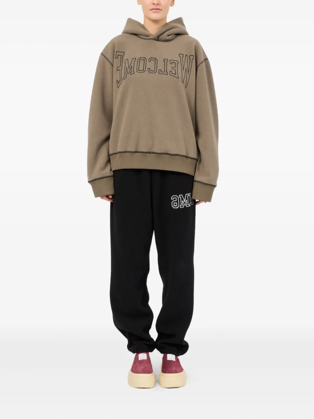 MM6 Maison Margiela Hoodie met geborduurde tekst Beige