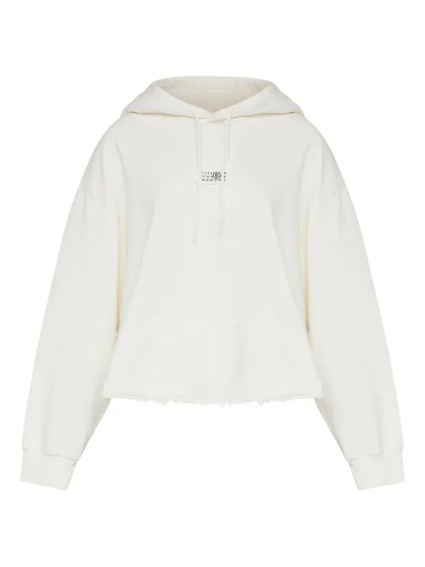 MM6 Maison Margiela Frayed-hem Logo Hoodie in White