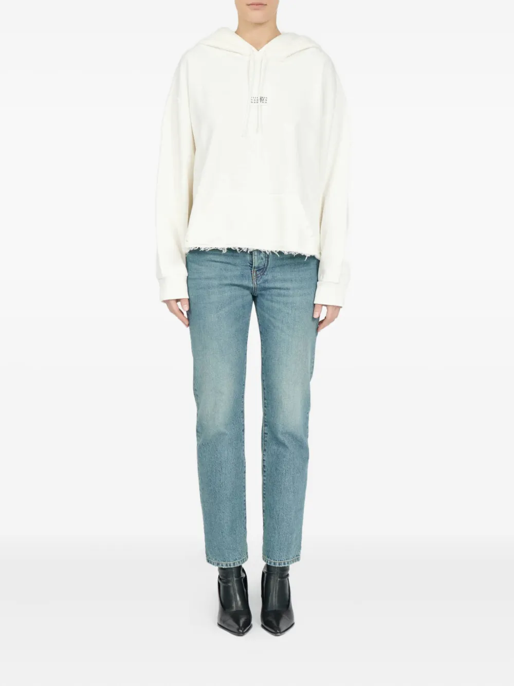 MM6 Maison Margiela Hoodie met franje afwerking en logo - Wit