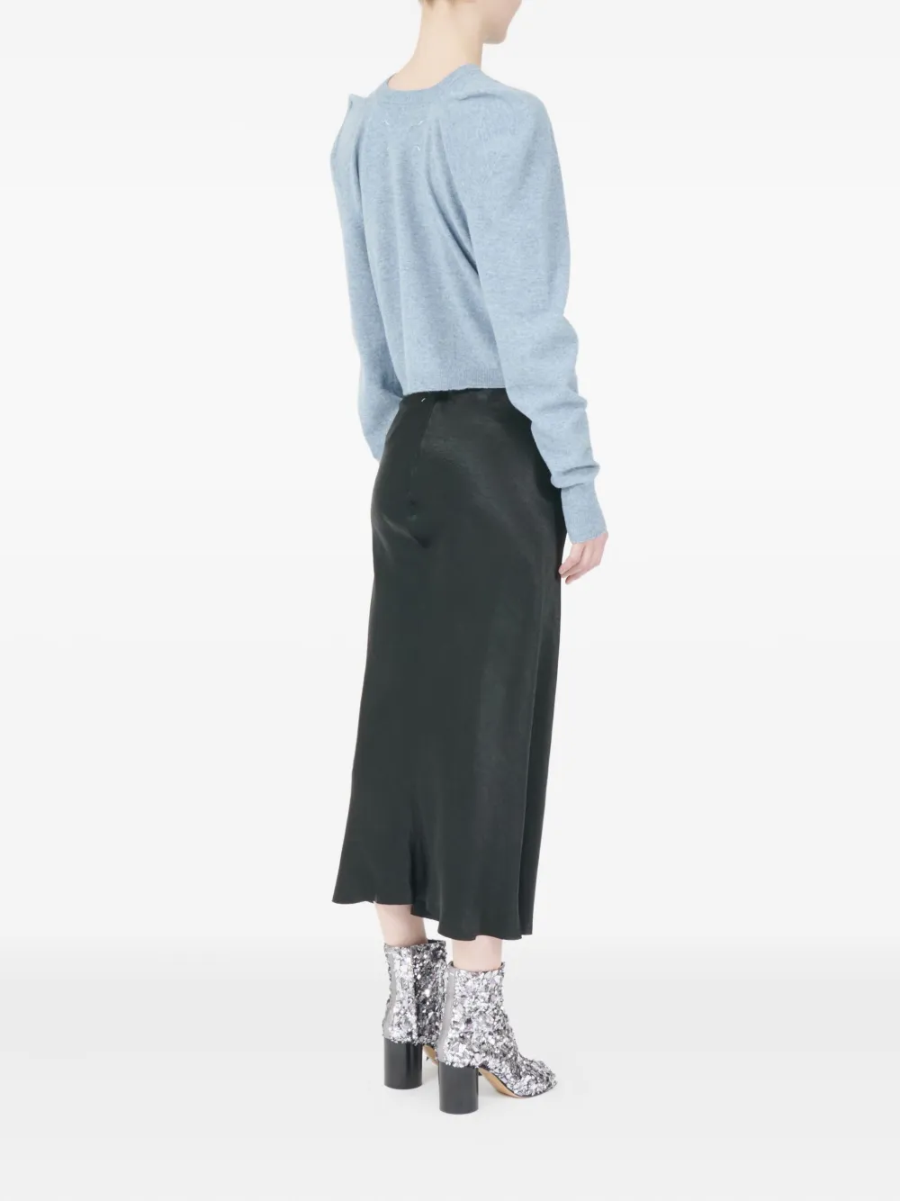 Maison Margiela Long Sleeve Knit Sweater With Crew Neck In Blue