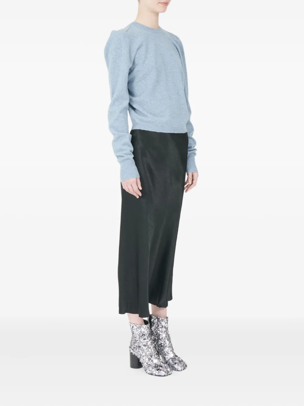 Maison Margiela Long Sleeve Knit Sweater With Crew Neck In Blue