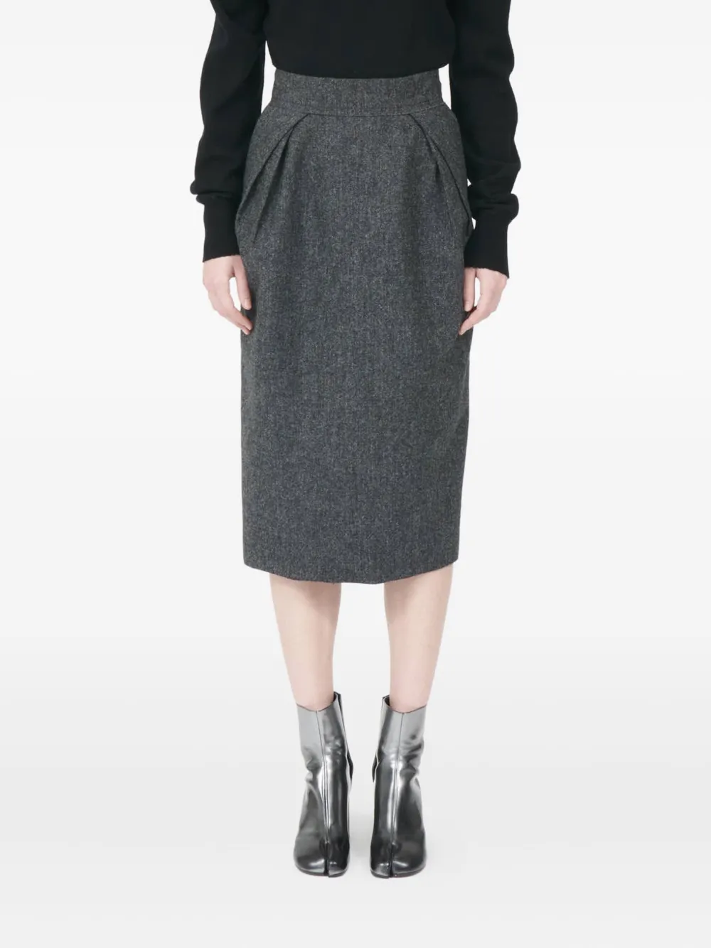 Maison Margiela Pleated Midi Skirt In Gray