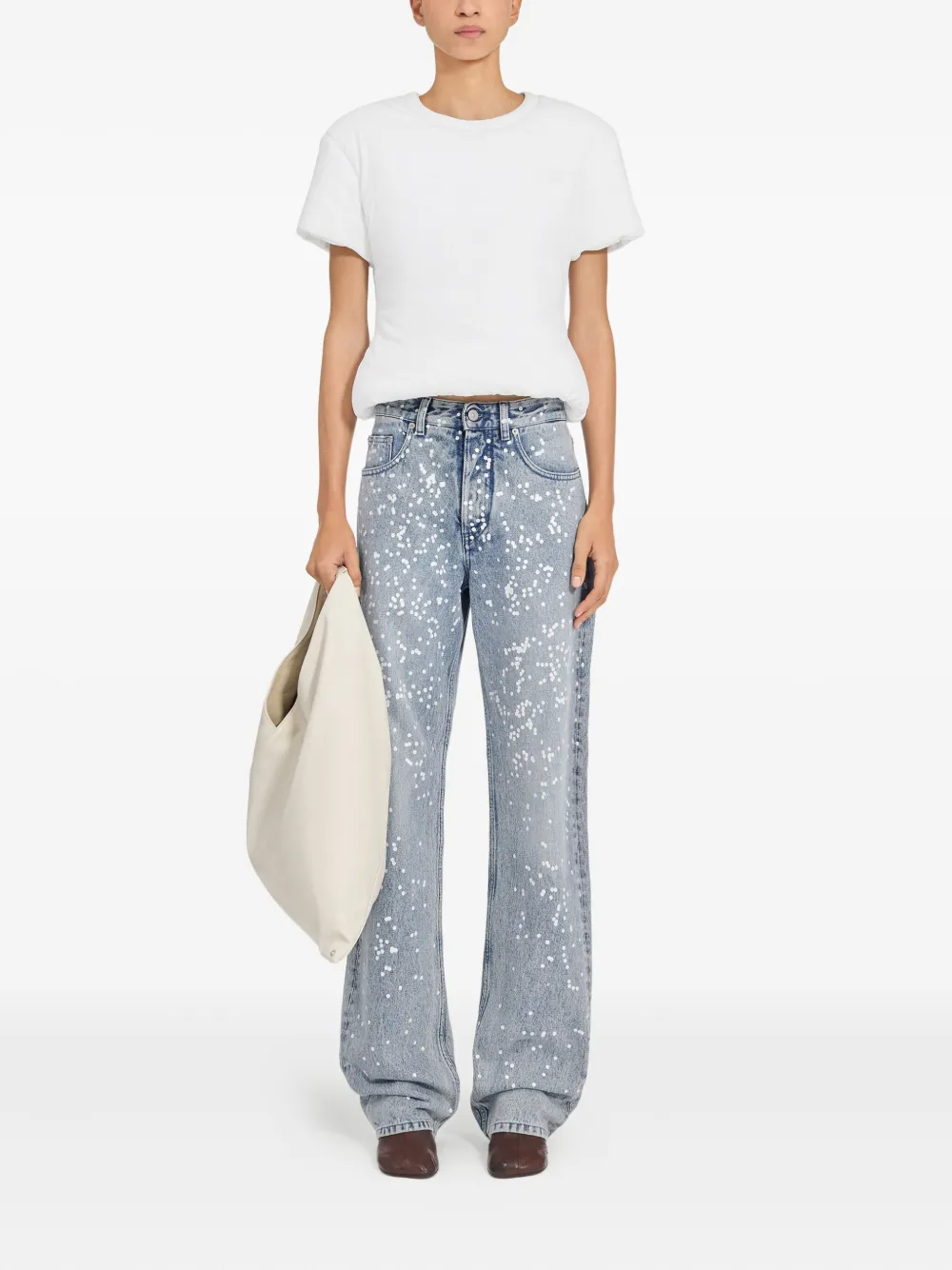 Mm6 Maison Margiela Paint-splatter Five-pocket Jeans In Blue