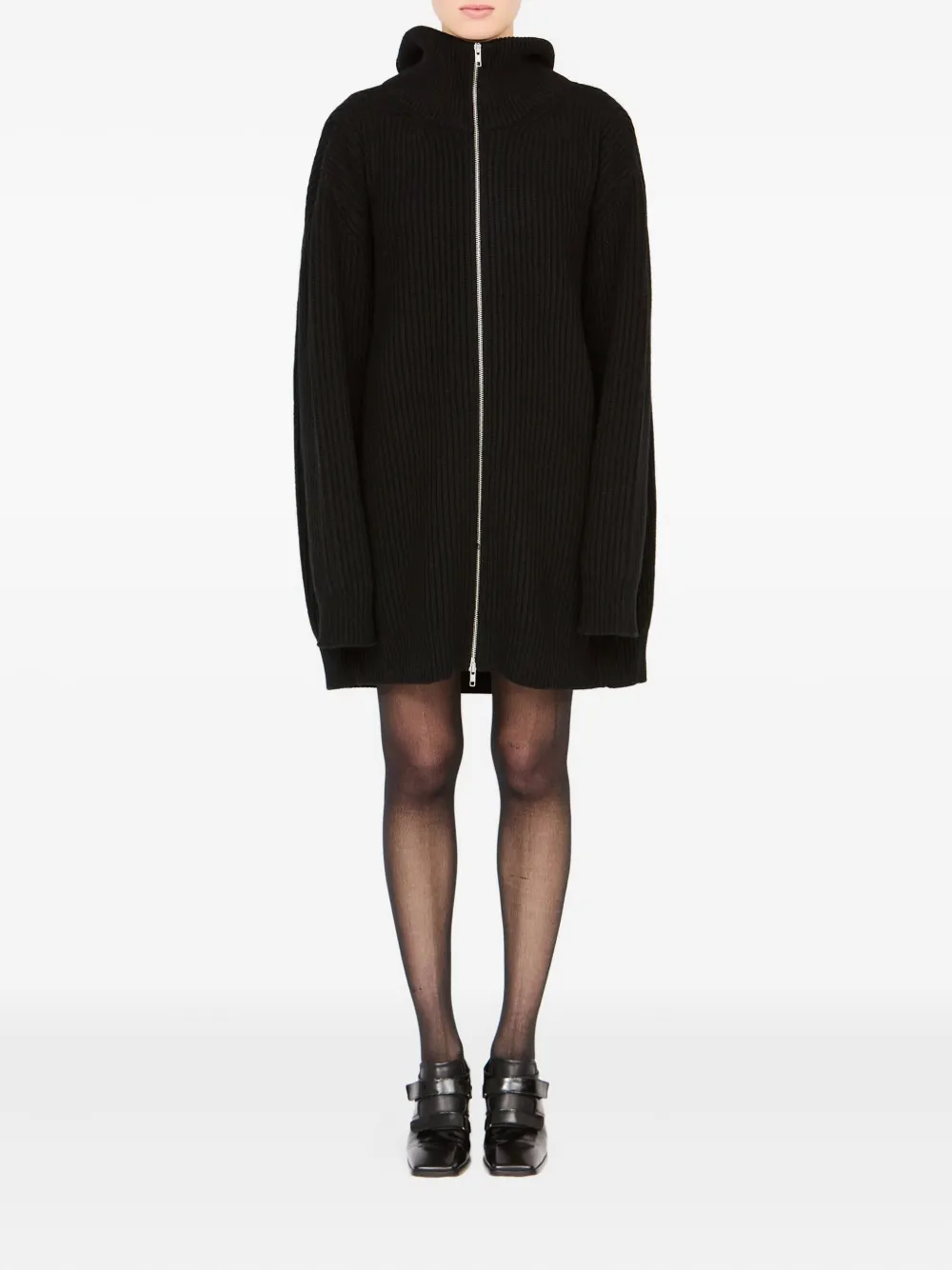 Mm6 Maison Margiela Zip-front Ribbed Jacket In Black