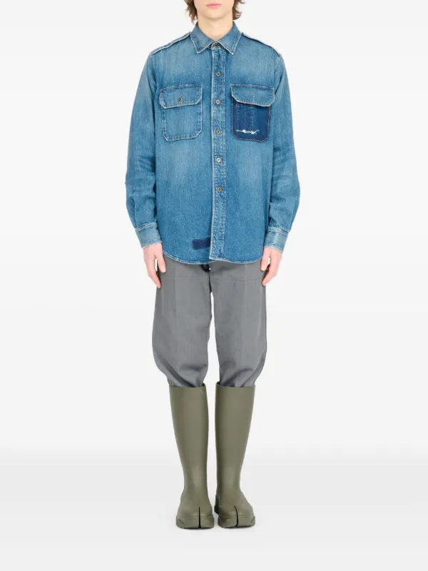 【新品】メゾン マルジェラ 胸ポケット ボタン付き デニムシャツ サイズ38 Maison Margiela パッチポケット デニムシャツ | ブルー | FARFETCH JP