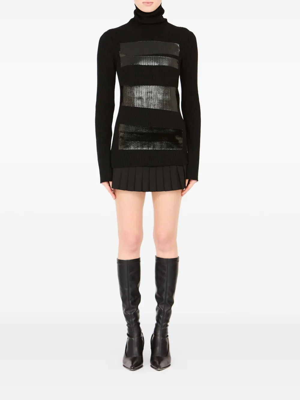 Mm6 Maison Margiela High Neck Turtleneck Sweater With Glossy Panels In Black