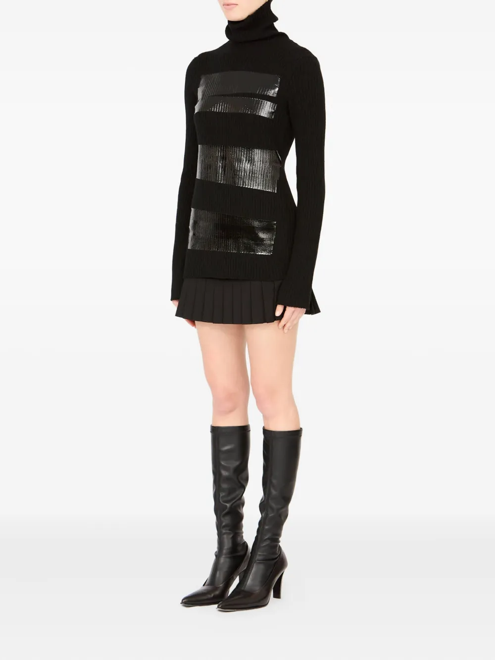 Mm6 Maison Margiela High Neck Turtleneck Sweater With Glossy Panels In Black