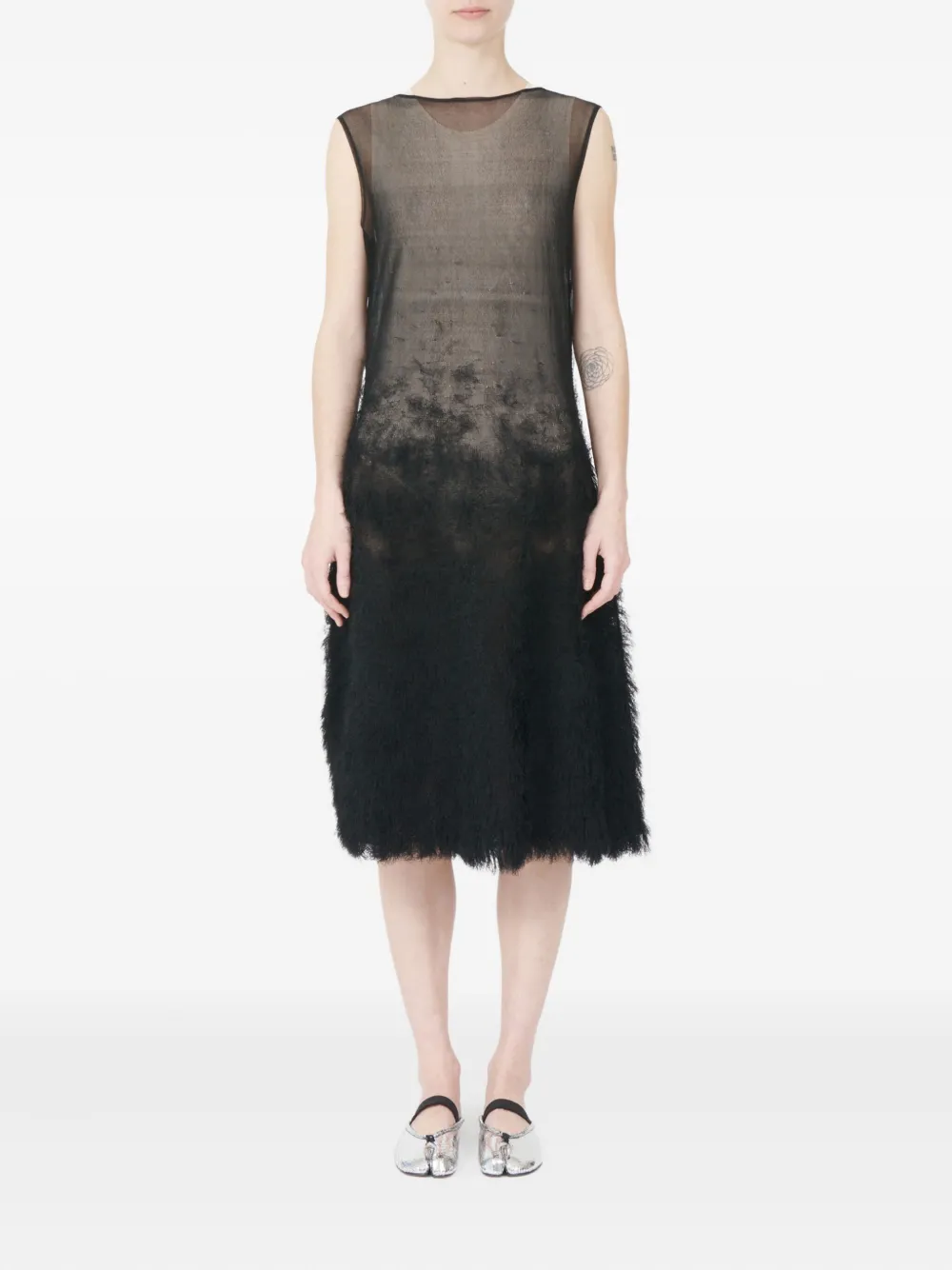 Maison Margiela Mouwloze midi-jurk met doorzichtige top Zwart