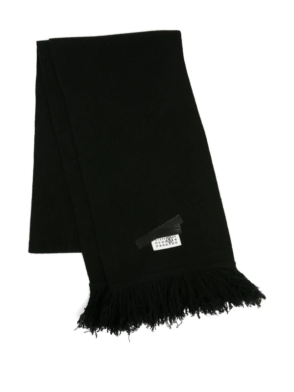 MM6 Maison Margiela Ribbed Fringed Scarf in Black