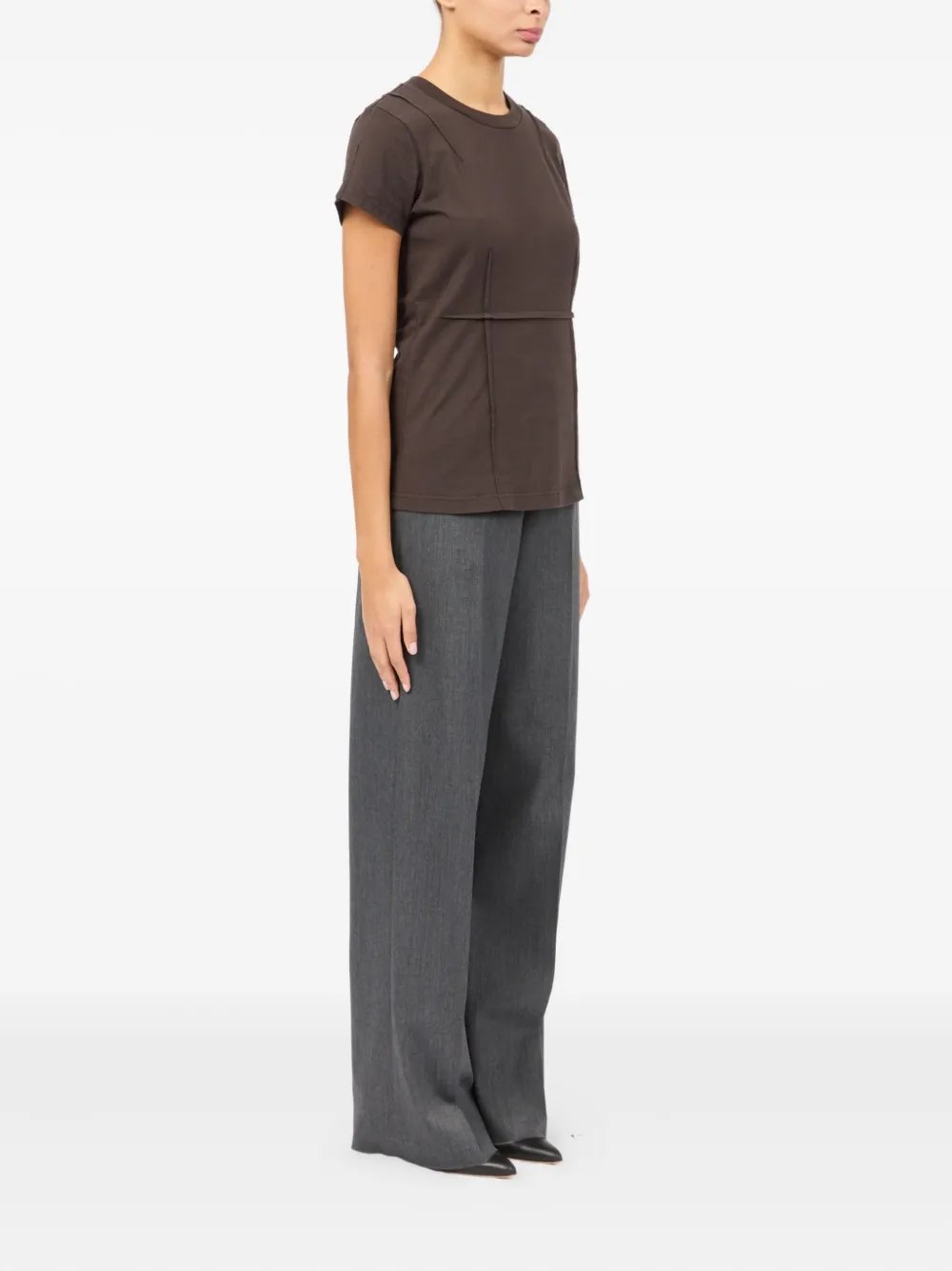 Mm6 Maison Margiela Panelled Short-sleeve T-shirt In Brown