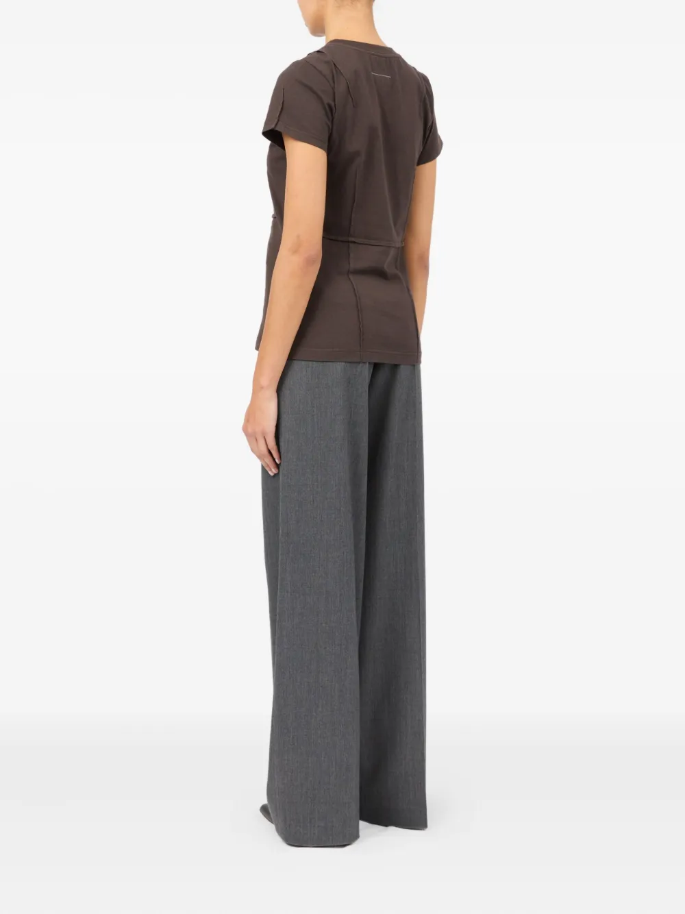 Mm6 Maison Margiela Panelled Short-sleeve T-shirt In Brown
