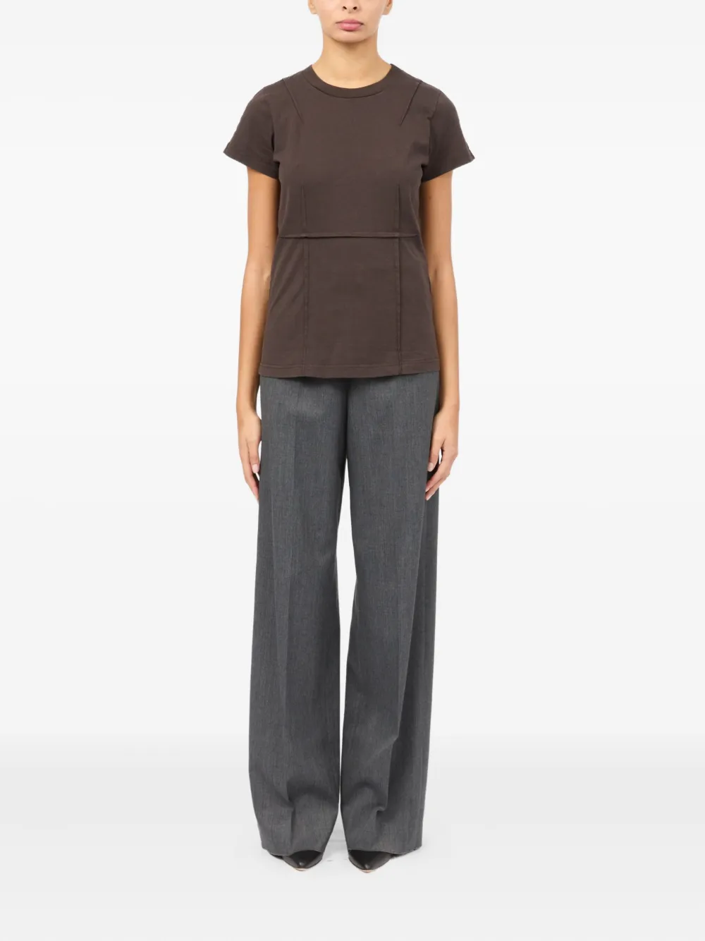 Mm6 Maison Margiela Panelled Short-sleeve T-shirt In Brown