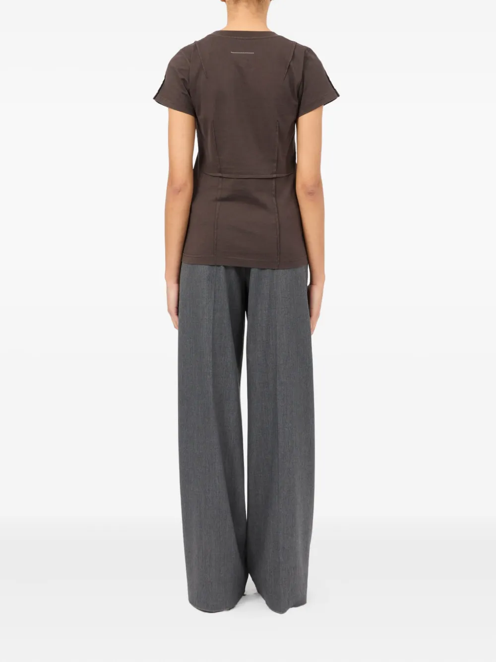 Mm6 Maison Margiela Panelled Short-sleeve T-shirt In Brown