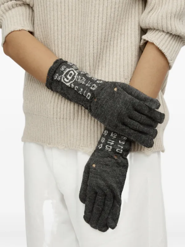MM6 Maison Margiela numbers-motif Gloves | Grey | FARFETCH