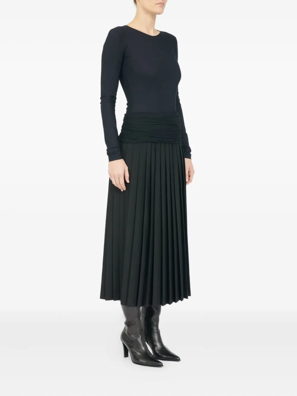 Mm6 Maison Margiela Pleated Draped Midi Skirt In Black