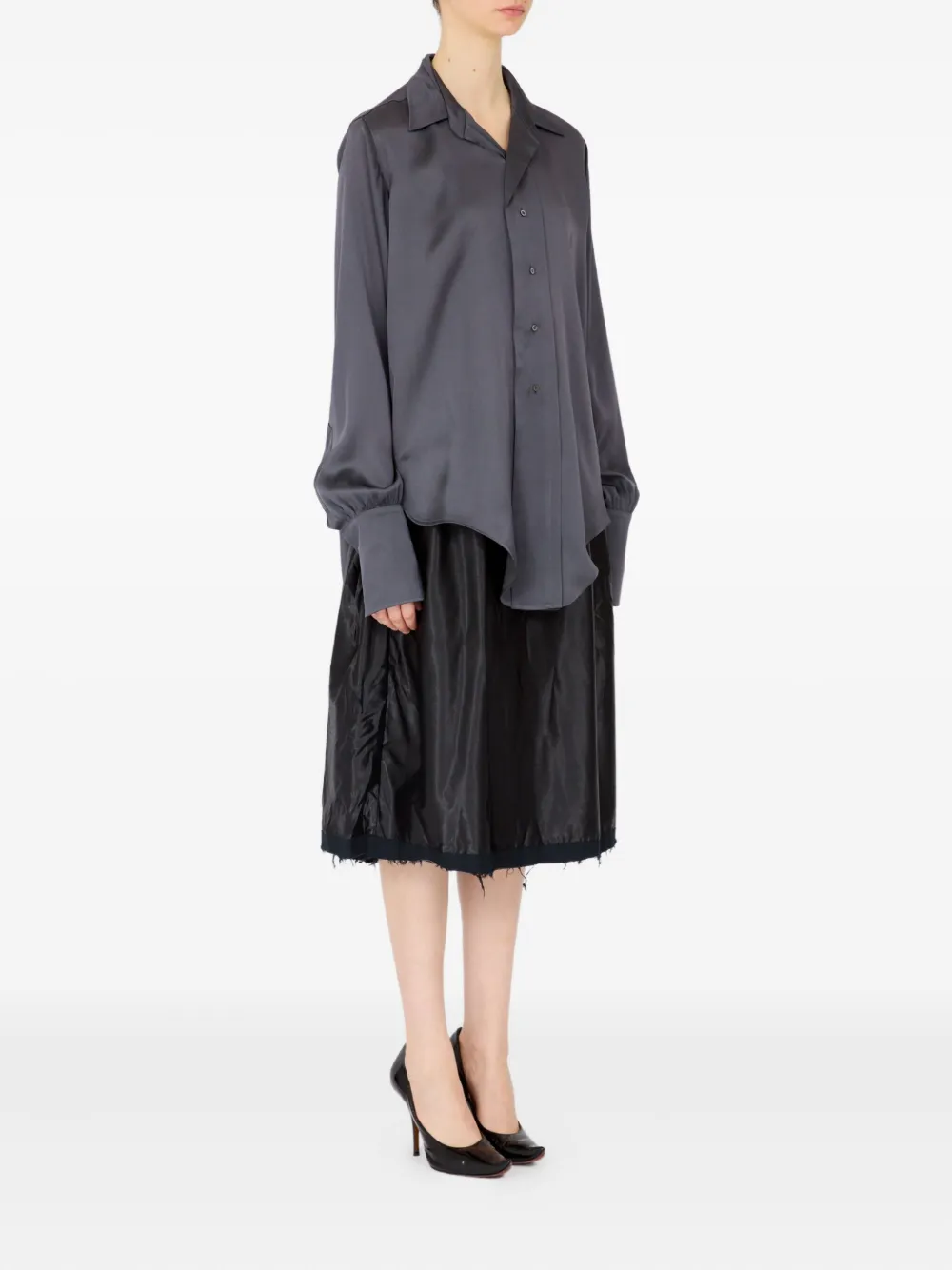Maison Margiela Long-sleeved Satin Shirt In Gray