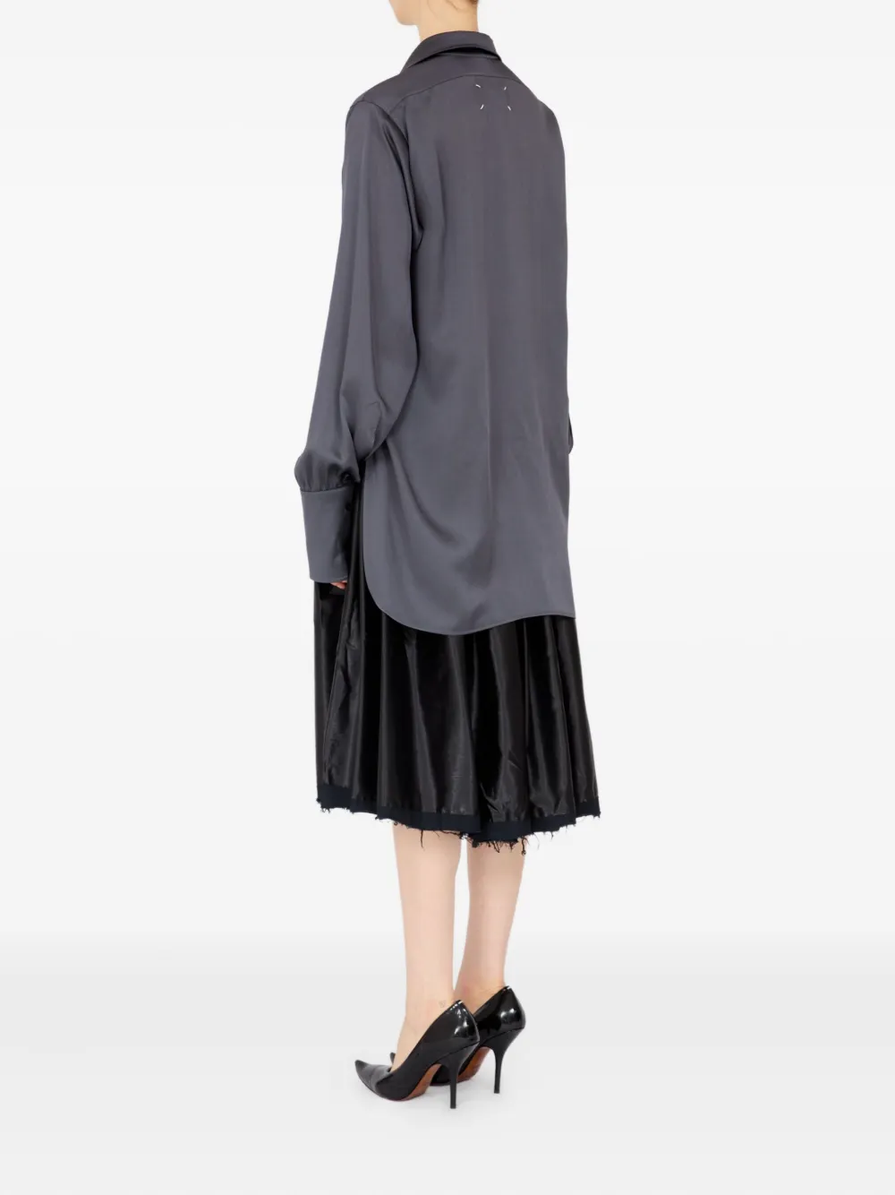 Maison Margiela Long-sleeved Satin Shirt In Gray
