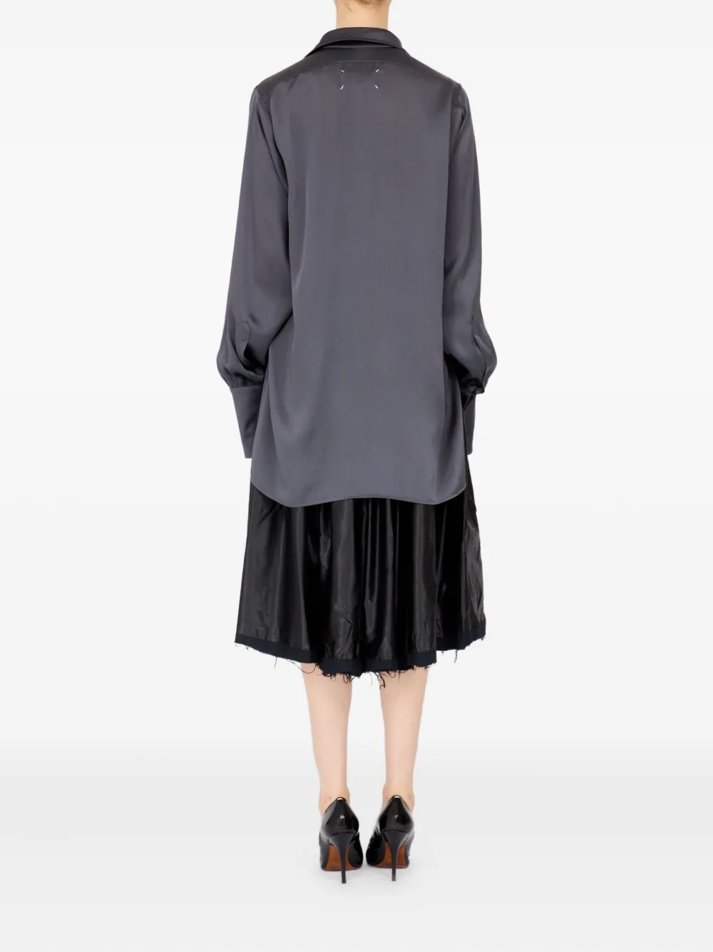 Maison Margiela Long-sleeved Satin Shirt In Gray
